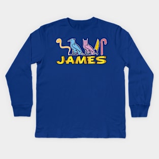 JAMES-American names in hieroglyphic letters-James, name in a Pharaonic Khartouch-Hieroglyphic pharaonic names Kids Long Sleeve T-Shirt